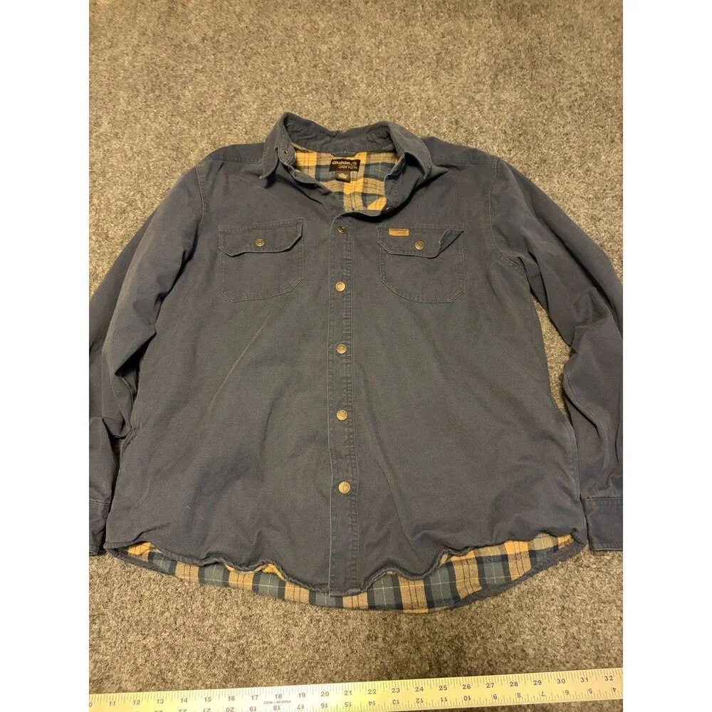 Gander Mountain Guide Series Mens M Blue Flannel Lined Snap Front Shirt Jacket
